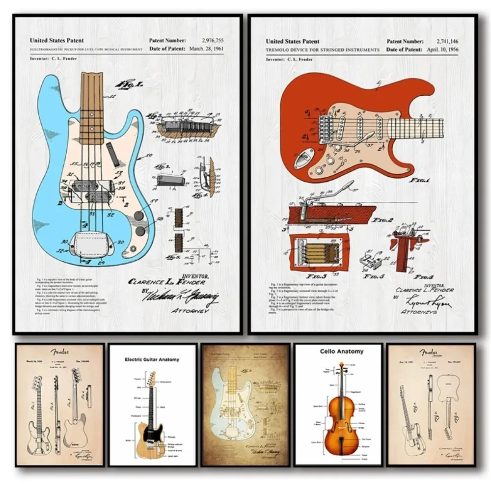 Musical Instrument Image - Chitarra elettrica anatomia Poster violoncello acustico